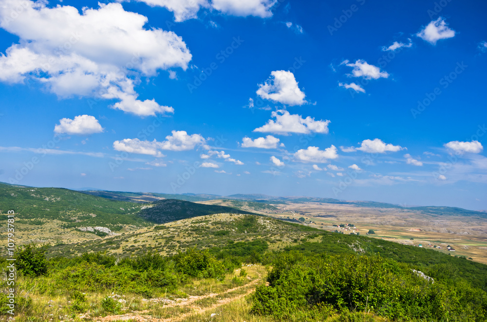 Panorama of Pešter plateau landscape in southwest Serbia