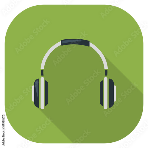 Earphones Flat Icon.
Vector illustration icon of audio listening technology.