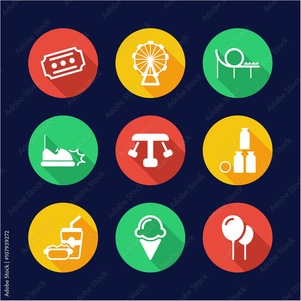 Amusement Park Icons Flat Design Circle Amusement Park Icons Flat Design Circle