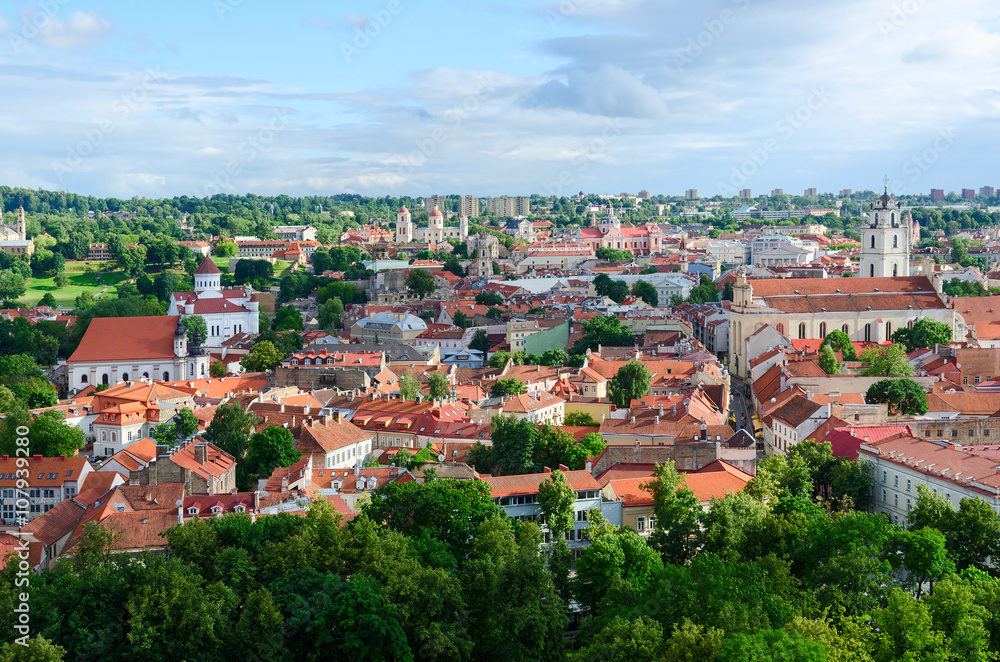 View of Old Town from mountain of Gediminas, Vilnius, Lithuania