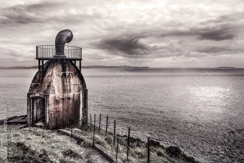 Old signal horn of the Mull of Kintyre on the coast of Scotland
