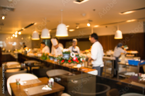  Blurred background : restaurant cafe blur with chef