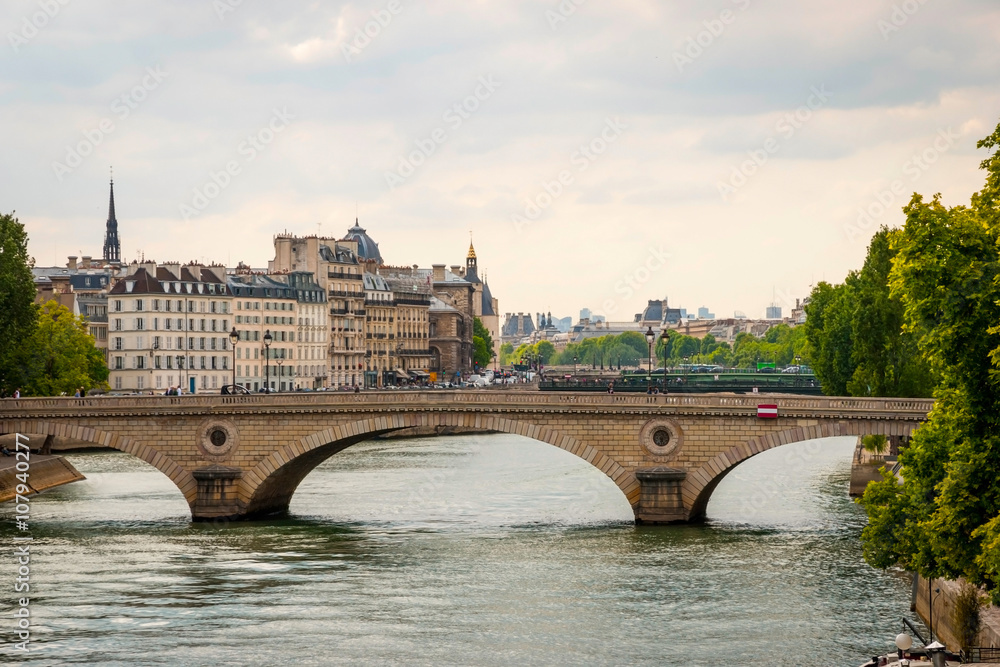 View on river over the bridge in Paris