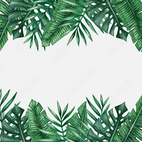 Drzewko palmowe opuszcza tło szablon. Tropikalna kartka z pozdrowieniami.
