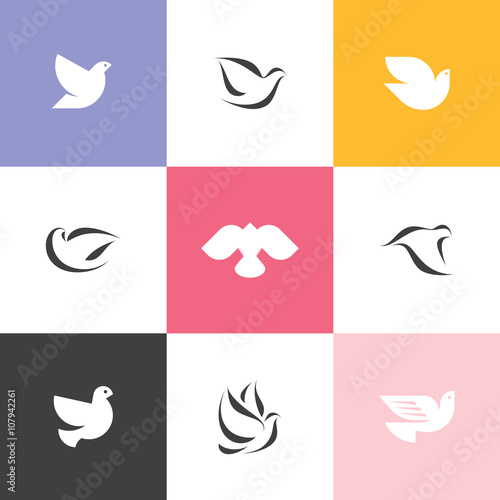 Dove. Set of elegant vector icons and logos