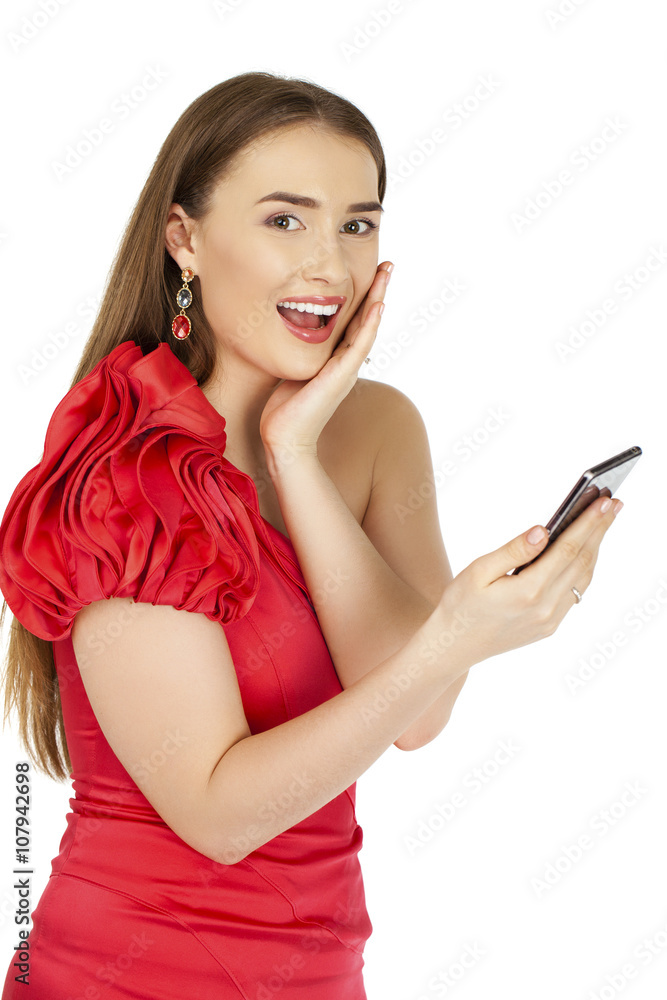 Beautiful woman writes a message on the phone Beautiful woman writes a message on the phone