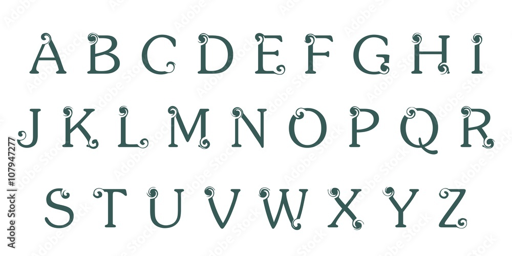 swirly alphabet, vector swirly alphabet, vector