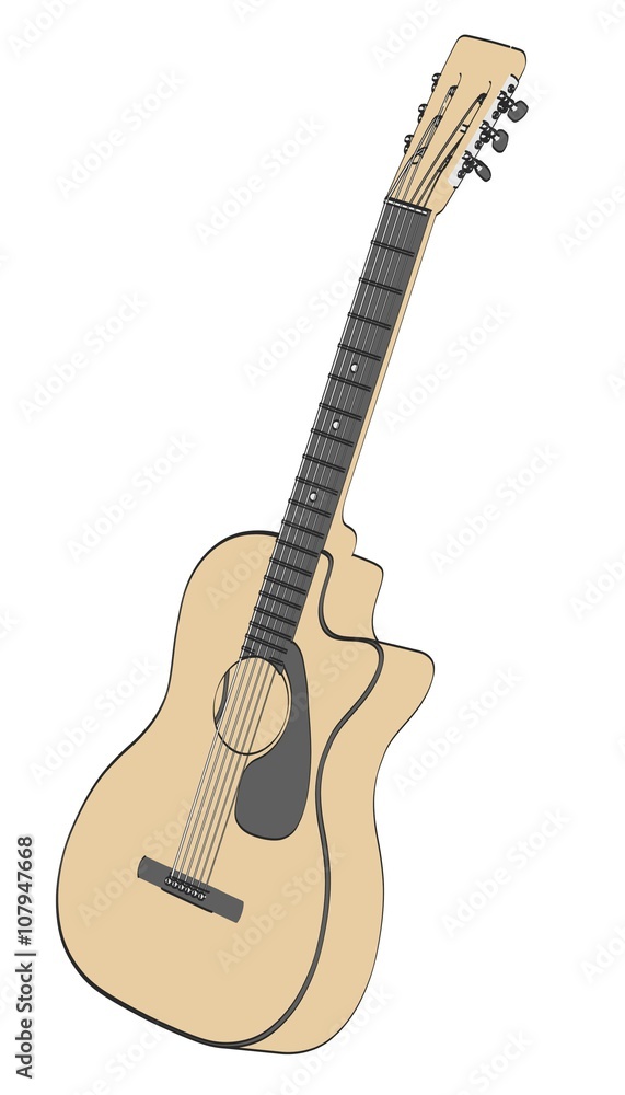 Naklejka premium 2d cartoon illustration of acoustic guitar