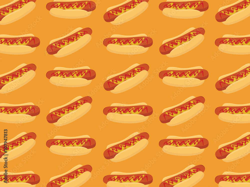 Yellow seamless pattern with hot-dog Yellow seamless pattern with hot-dog