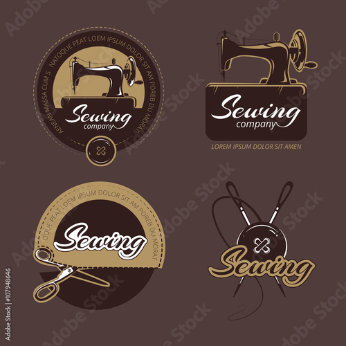 Retro sewing and tailoring vector logo, labels badges set