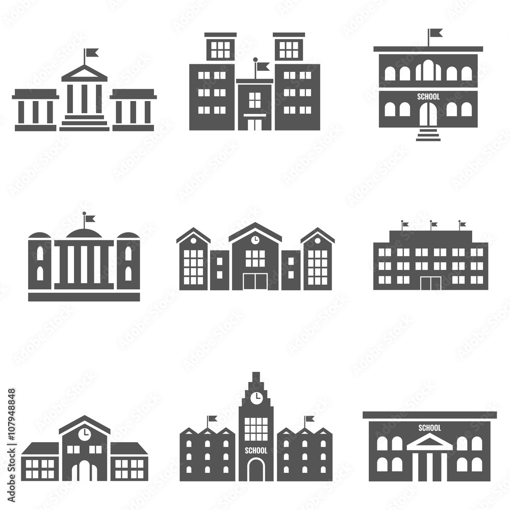 School building vector icons