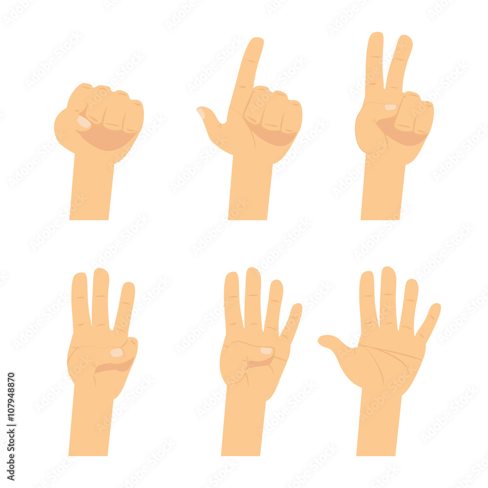 Hand count. Flat finger and number isolated on white background. Hand count. Flat finger and number isolated on white background.