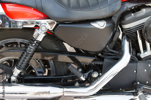 Closeup of a big shiny Motorcycle engine
