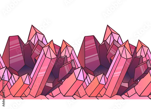 Seamless border with cartoon pink crystals. Vector element for design banners, websites, postcards, and your design