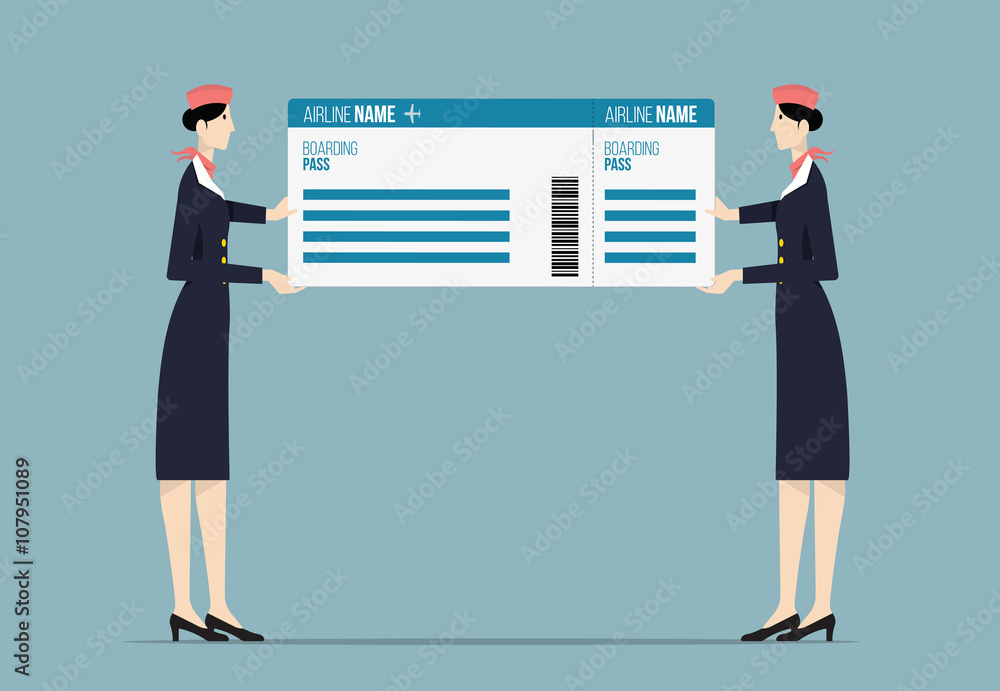 Airline Hostesses Holding Big Boarding Pass. Airline Hostesses Holding Big Boarding Pass.