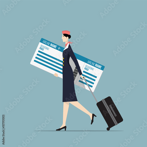 Airline Hostess Carrying a Big Boarding Pass.