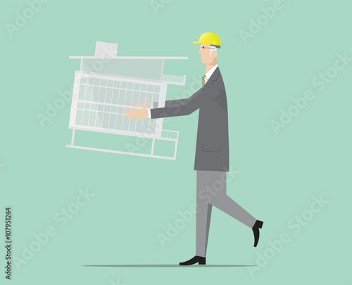 Architect carrying an architectural model building.