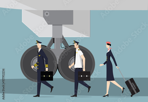 Aircrew. Captain, First Officer and Hostess Going To Aircraft.