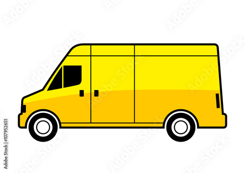 Yellow delivery van on white background