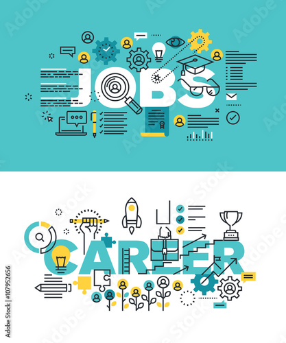 Color Word BannerSet of modern vector illustration concepts of words jobs and career. Thin line flat design banners for website and mobile website, easy to use and highly customizable.