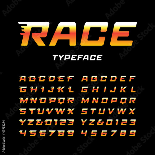 Sport font. Vector alphabet with tail effect letters and numbers