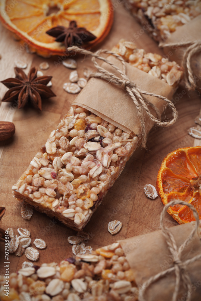 Granola bars with cereal and dried fruit Granola bars with cereal and dried fruit