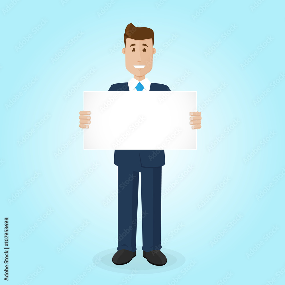 The businessman with a white rectangular billboard The businessman with a white rectangular billboard