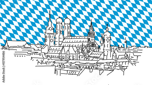 Über den Dächern von München mit bayerischer Flagge