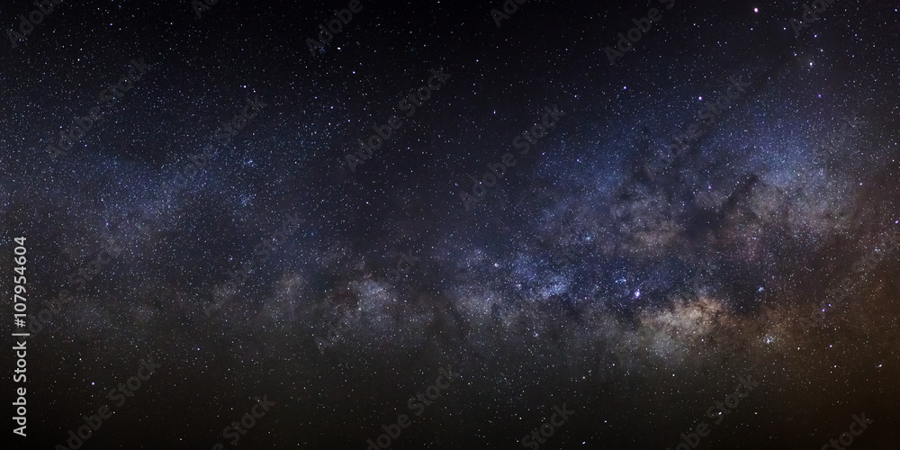 Naklejka premium Panorama Milky Way Galaxy,Long exposure photograph, with grain