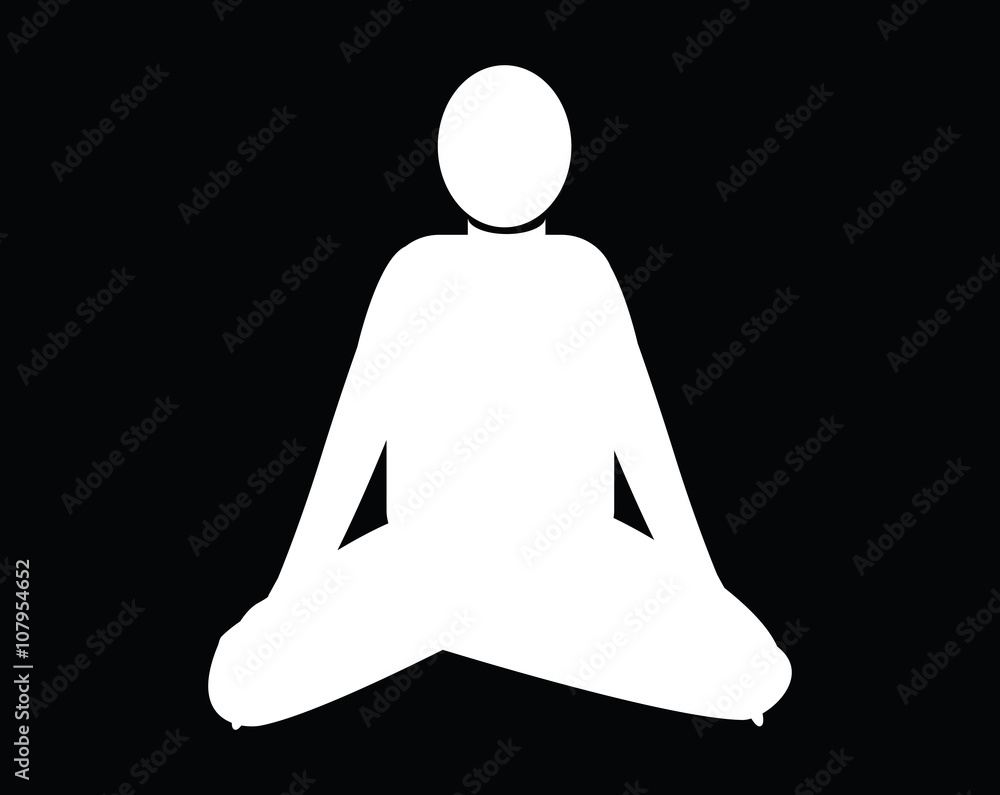White shape of meditation man icon on black background