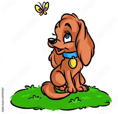 Dog nature meadow cartoon illustration