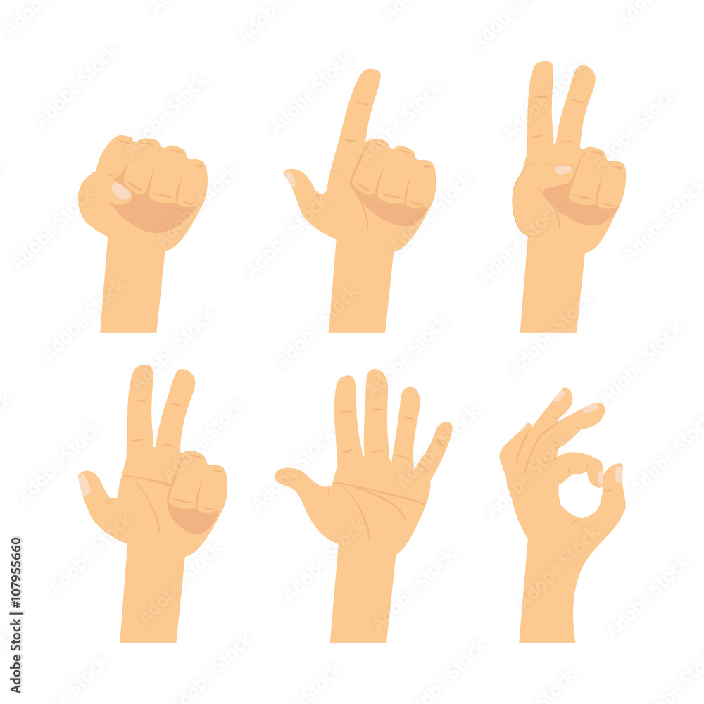 Hand sign set. Flat finger symbol isolated on white background. Hand sign set. Flat finger symbol isolated on white background.