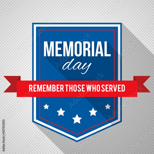 Memorial Day background. Vector illustration with text, stars and ribbon for posters, flyers, decoration. White text with long shadows.