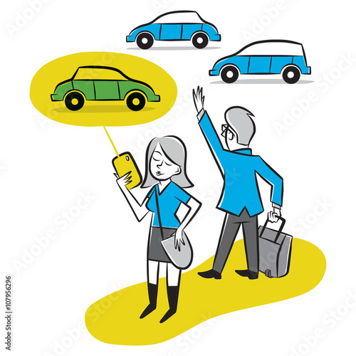 Woman uses an app to call a car