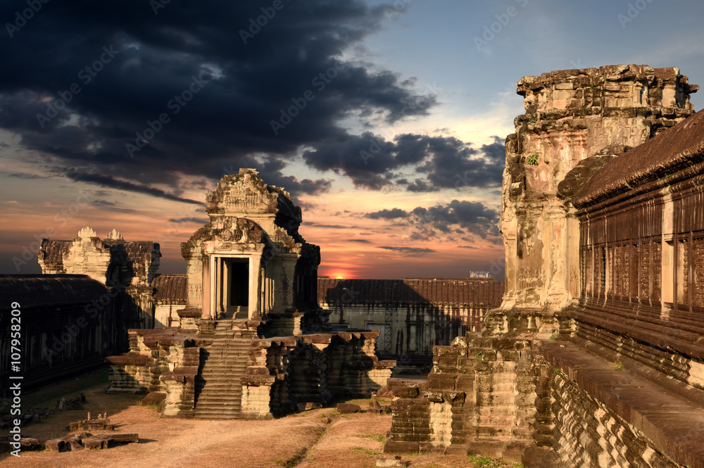 Angkor Wat Capital Temple, Khmer temple in Cambodia at sunset