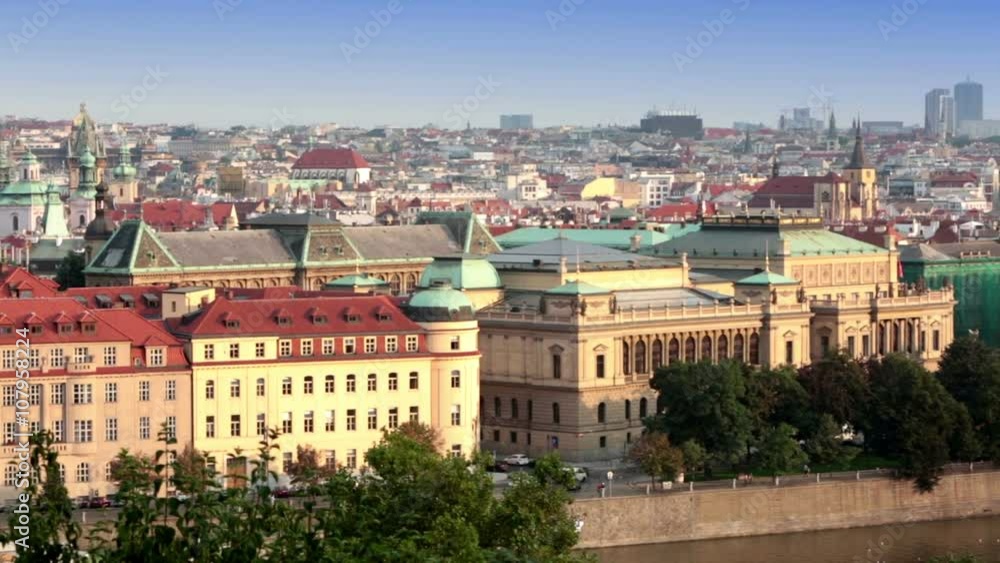 Prague, Czech Republic. Panorama of the old city from the embankment and bridges through the Vltava River Prague, Czech Republic. Panorama of the old city from the embankment and bridges through the Vltava River