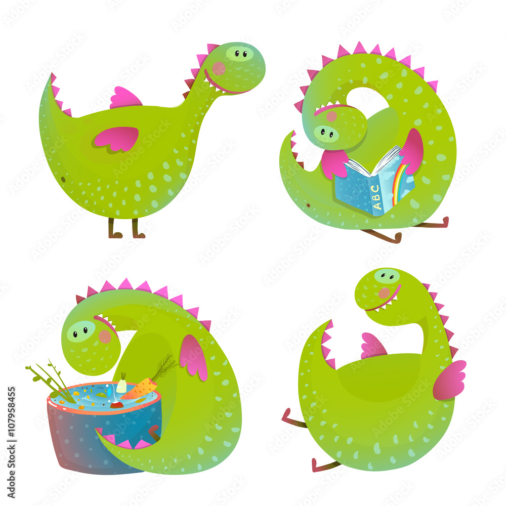 Obraz premium Set of fun cartoon dragons