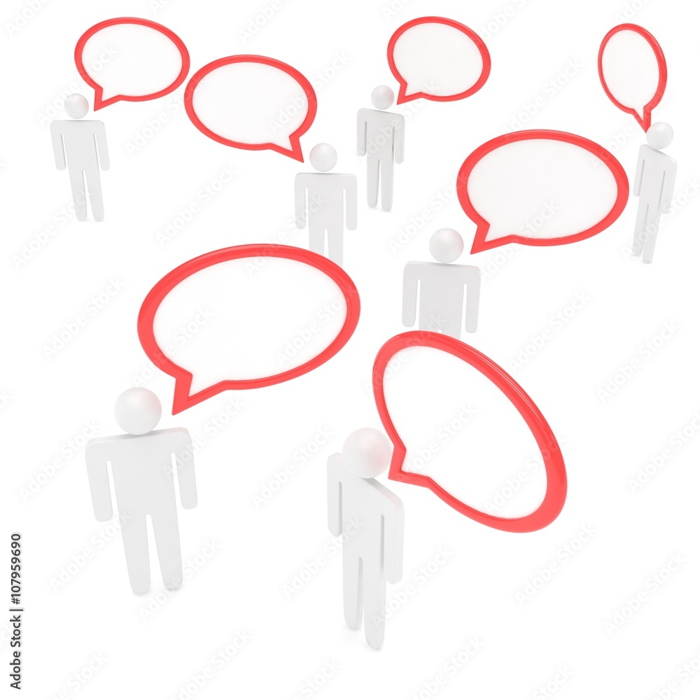 people with talk bubbles isolated over a white background. 3d rendering. people with talk bubbles isolated over a white background. 3d rendering.