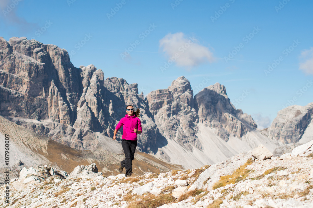 Young girl trains in the mountains