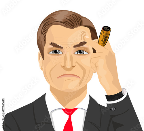 haughty mature businessman smoking cigar