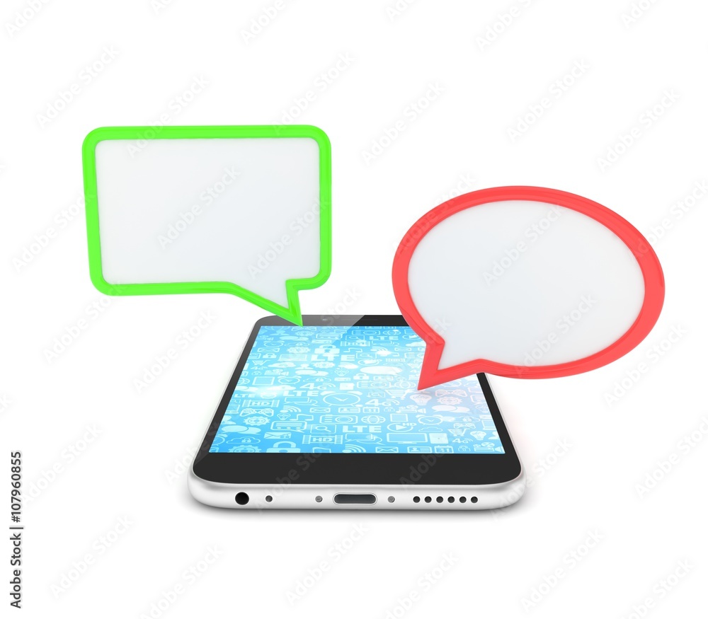 smartphone with bubbles isolated on white background. 3d rendering. smartphone with bubbles isolated on white background. 3d rendering.