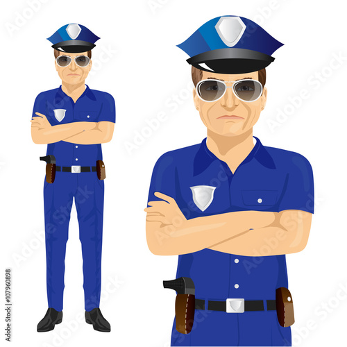 Handsome middle-aged police officer with arms folded