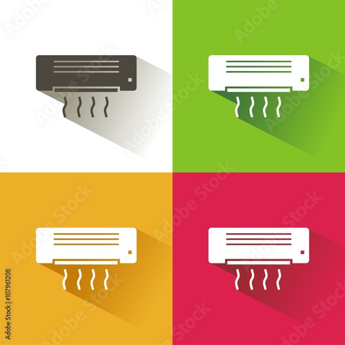 Icono de aire acondicionado sobre fondos de colores. Ilustración vectorial