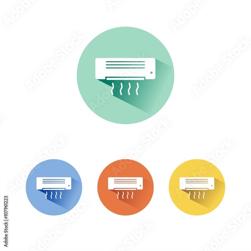 Icono de aire acondicionado sobre fondos de colores. Ilustración vectorial