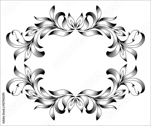 Vintage border frame engraving with retro ornament pattern in antique floral style decorative design