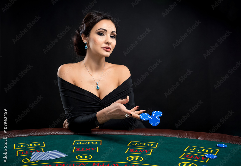 sexy woman with poker cards and chips sexy woman with poker cards and chips