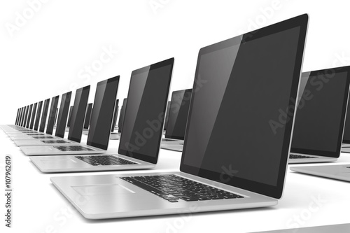 many  laptop on white background. 3d rendering. © Natalia Merzlyakova