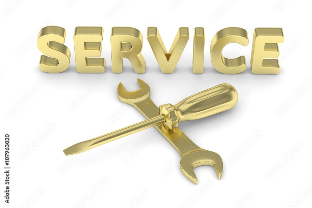 screwdriver and wrench on white background. service concept. 3D Rendering. screwdriver and wrench on white background. service concept. 3D Rendering.