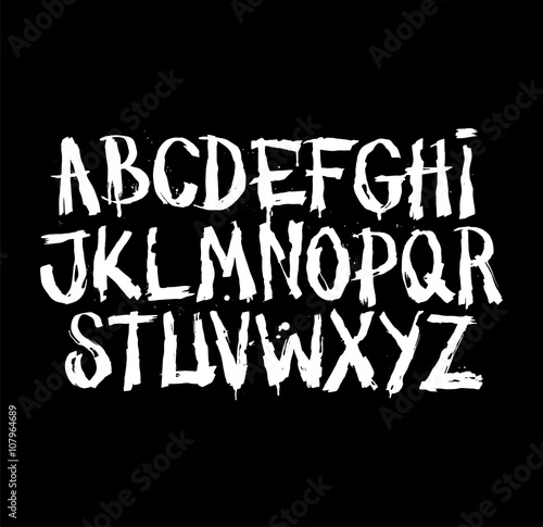 Hand drawn grunge font. Detailed vector alphabet