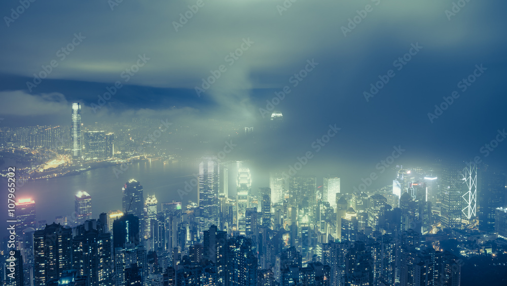 custom made wallpaper toronto digitalUrban fog View of Hong Kong from Victoria peak